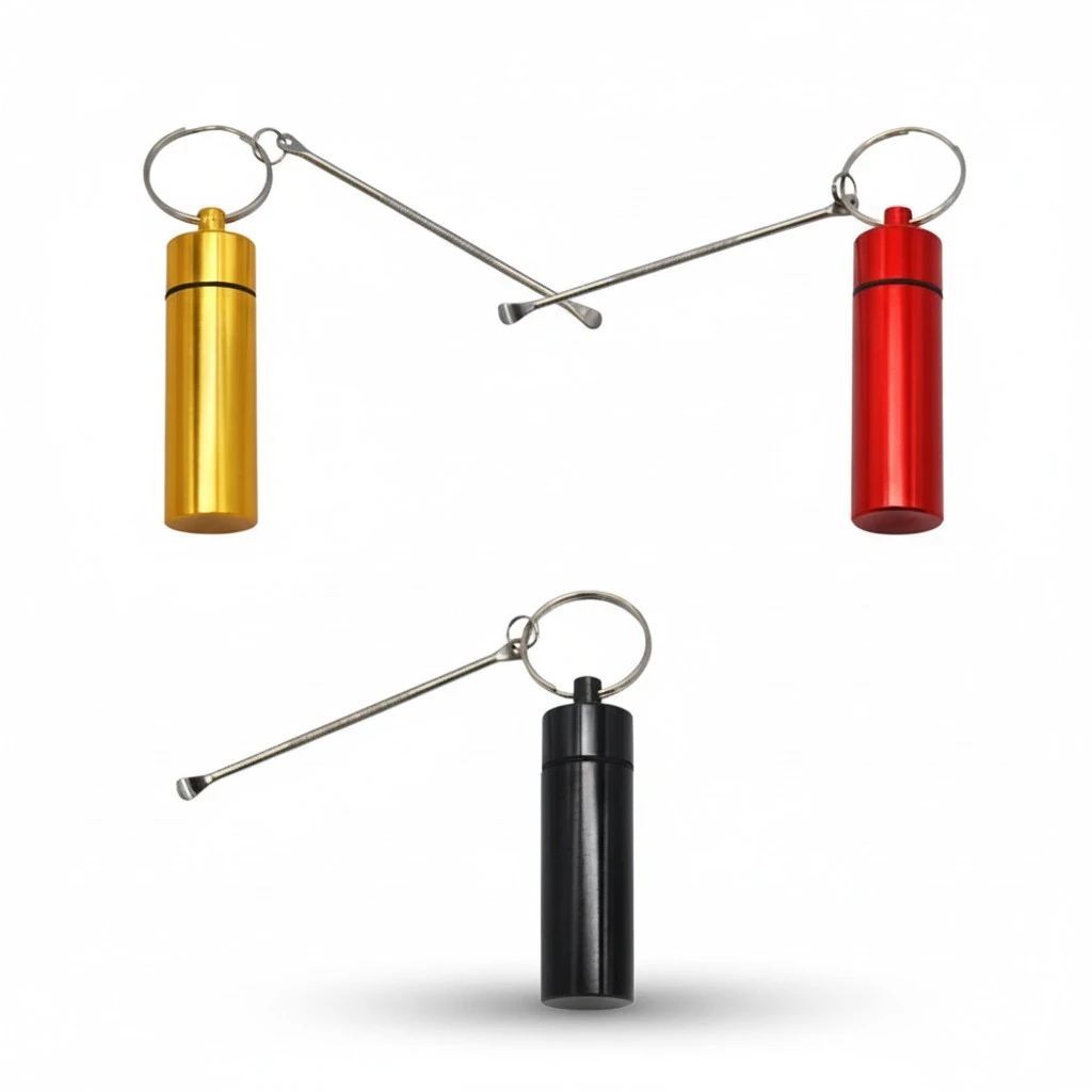 3Pcs Aluminium Alloy Medicine Box Professional Pill Case Portable Drug Holder Pill Container with a Keychain and a Medicine Spoon Random Color