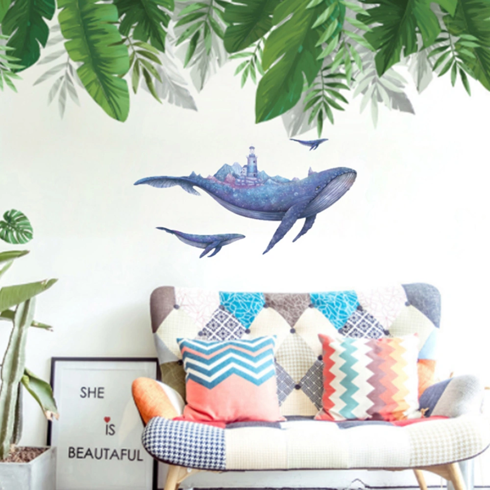 1pc Mediterranean Style Wall Sticker Adhesive Whale Wall Sticker (Blue)