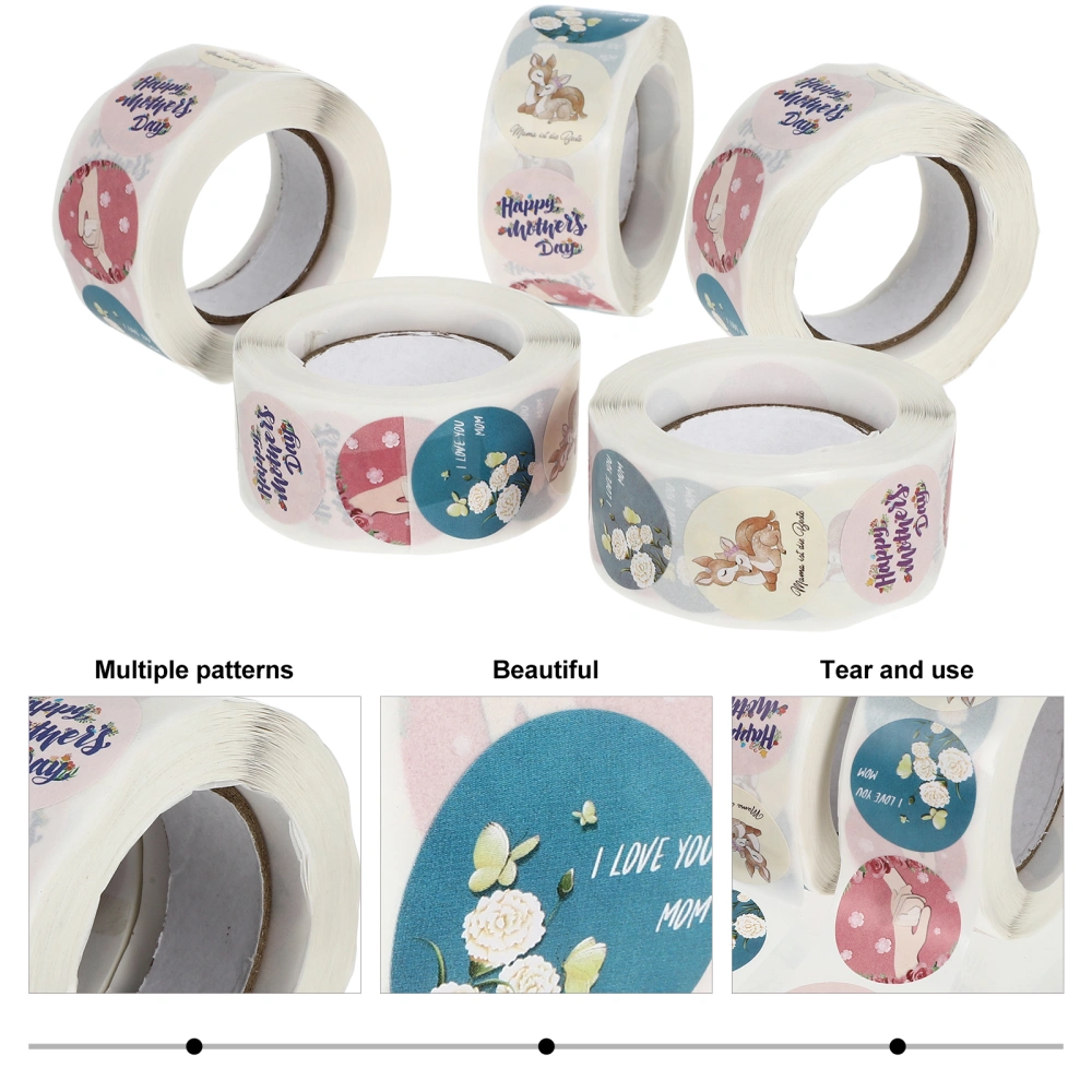 5 Rolls Mother's Day Packing Labels Round Stickers Envelopes Sealing Labels