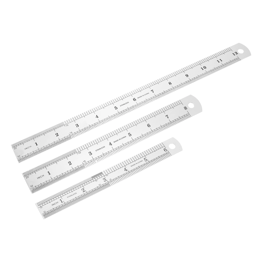 3pcs Double-sided Scale Measuring Rulers Stainless Steel Rulers (Silver)