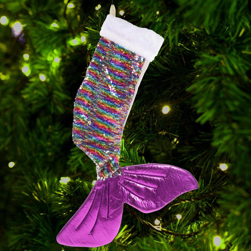 Christmas Stockings Pendant Sequins Mermaid Tail Hanging Decor Party Supplies