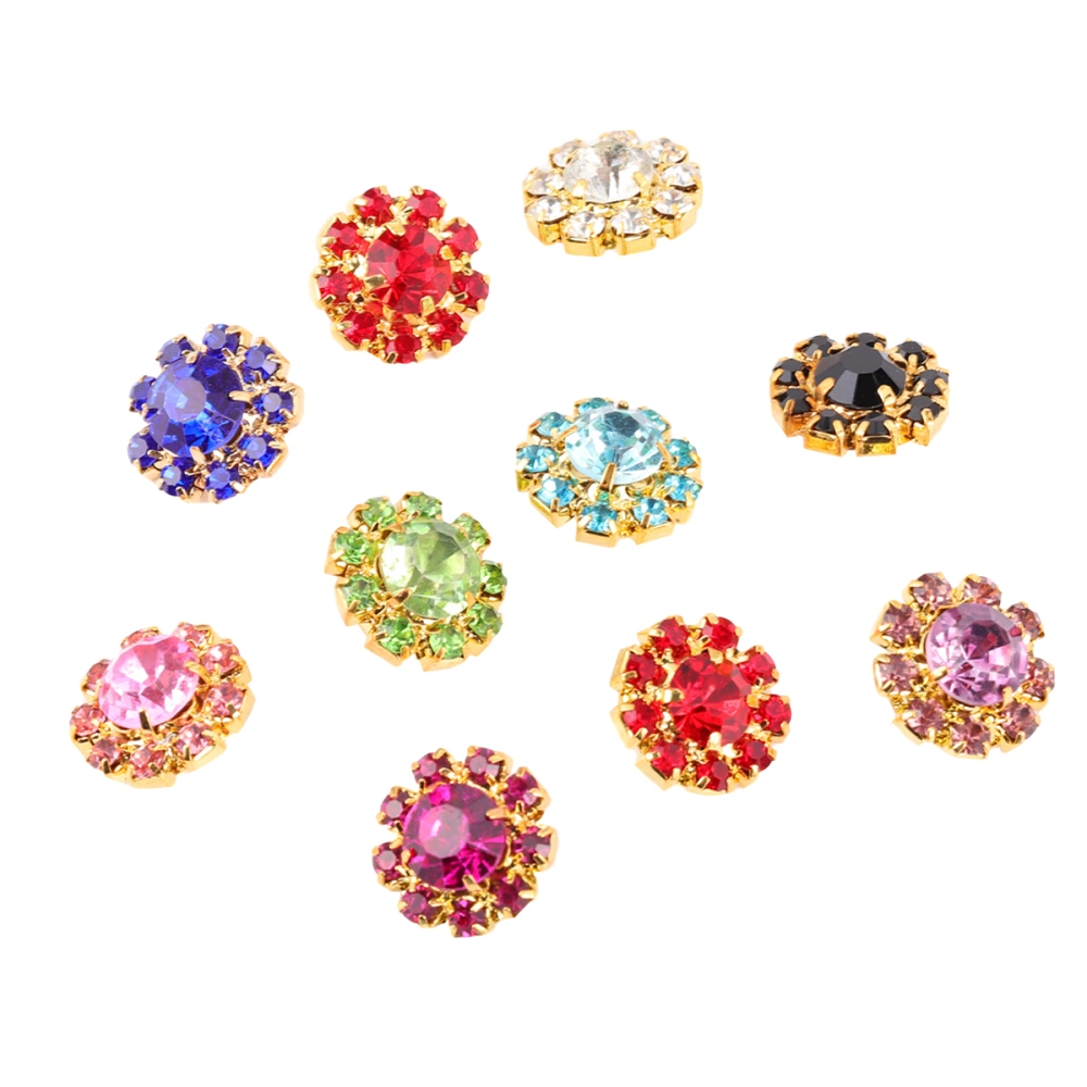 10pcs Rhinestone Button Diy Sun Flower Clothes Sewing Button Random Color