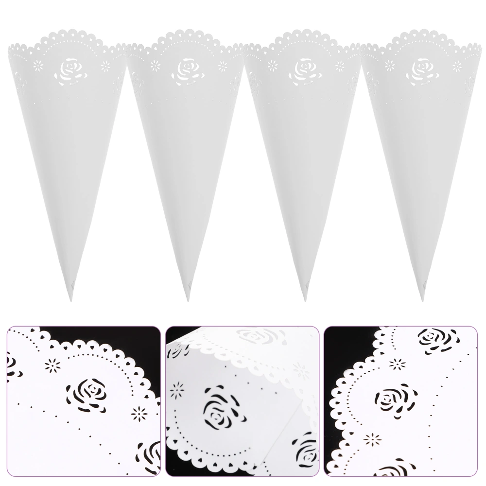 20PCS Hollow Confetti Holders Craft Paper Petal Cones for Wedding Party Storage (White)