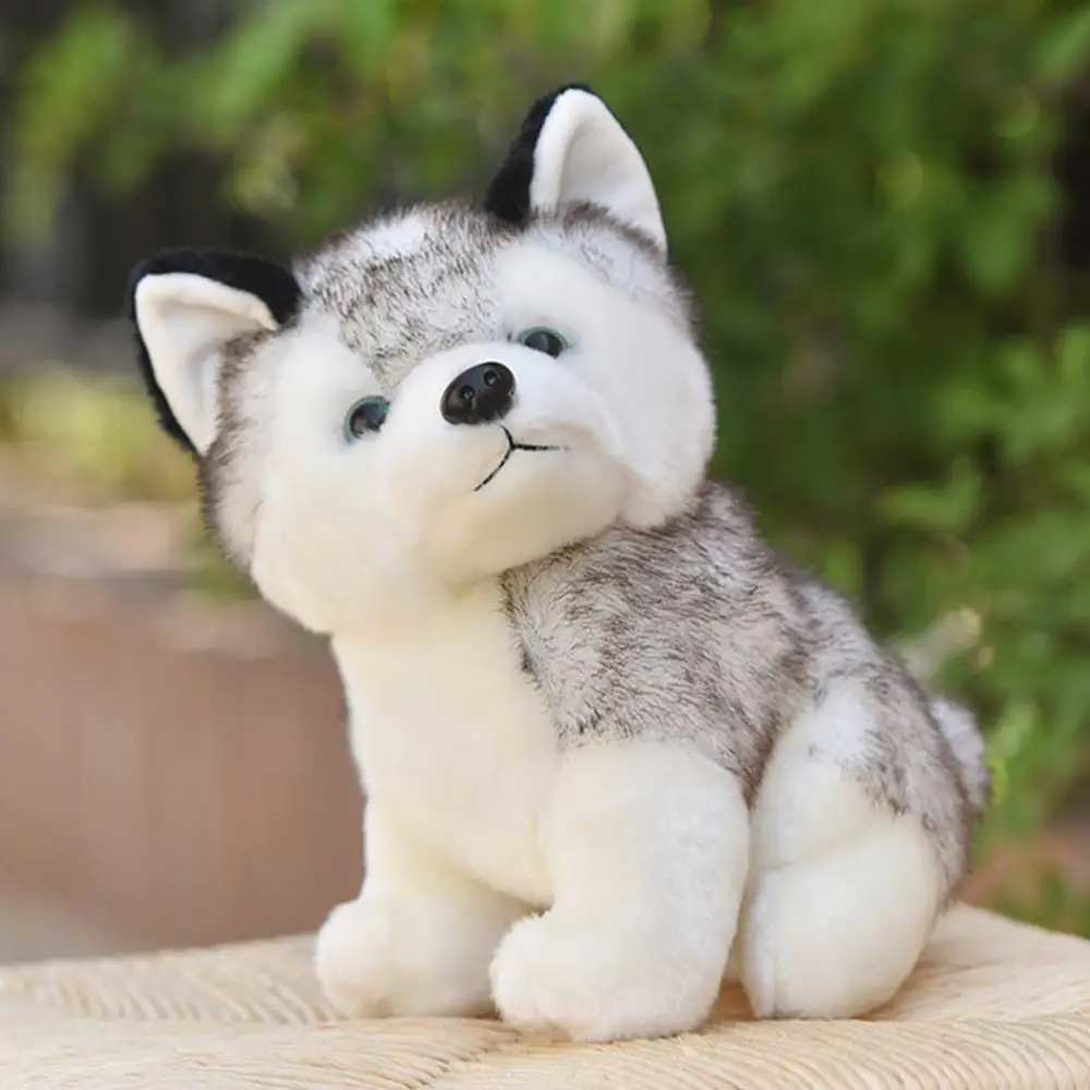 Simulation Huskie Doll Sitting Huskie Plush Toy Adorable Dog Doll Toy Gift Light Grey (20cm)