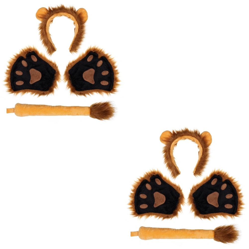 2pcs Frcolor Lovely Lion Cosplay Costume Kit Halloween Costume Lion Paw Mittens Ears Headband And Tail Set For Kids And Adults (brown）