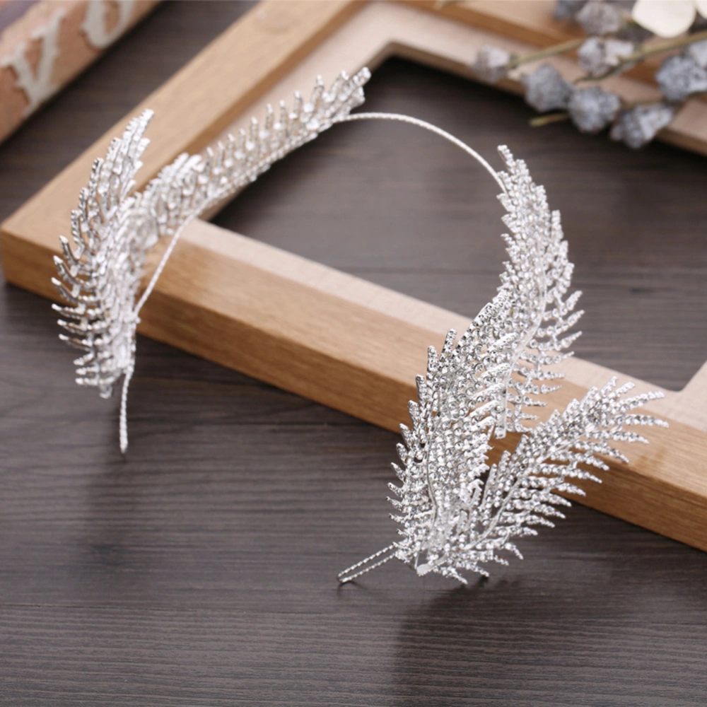 Creative Hair Women Headdress Bridal Crown Rhinestone Feather Hair Accessories for Ladies Girls Wedding Birthday (Silver)