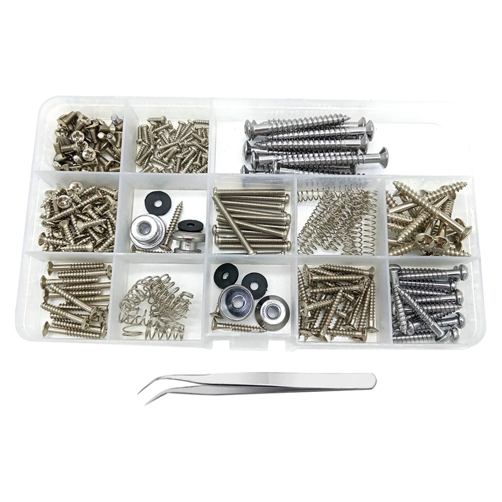 254PCS Guitar Screw Kit Strap Buttons Spring Guitar Repairing Tool (Silver)