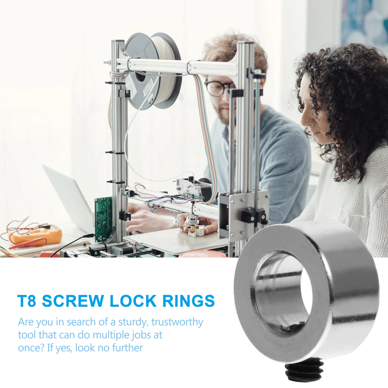 4pcs Durable Stainless Steel T8 Screw Lock Rings 3D Printer Accessories (Silver)