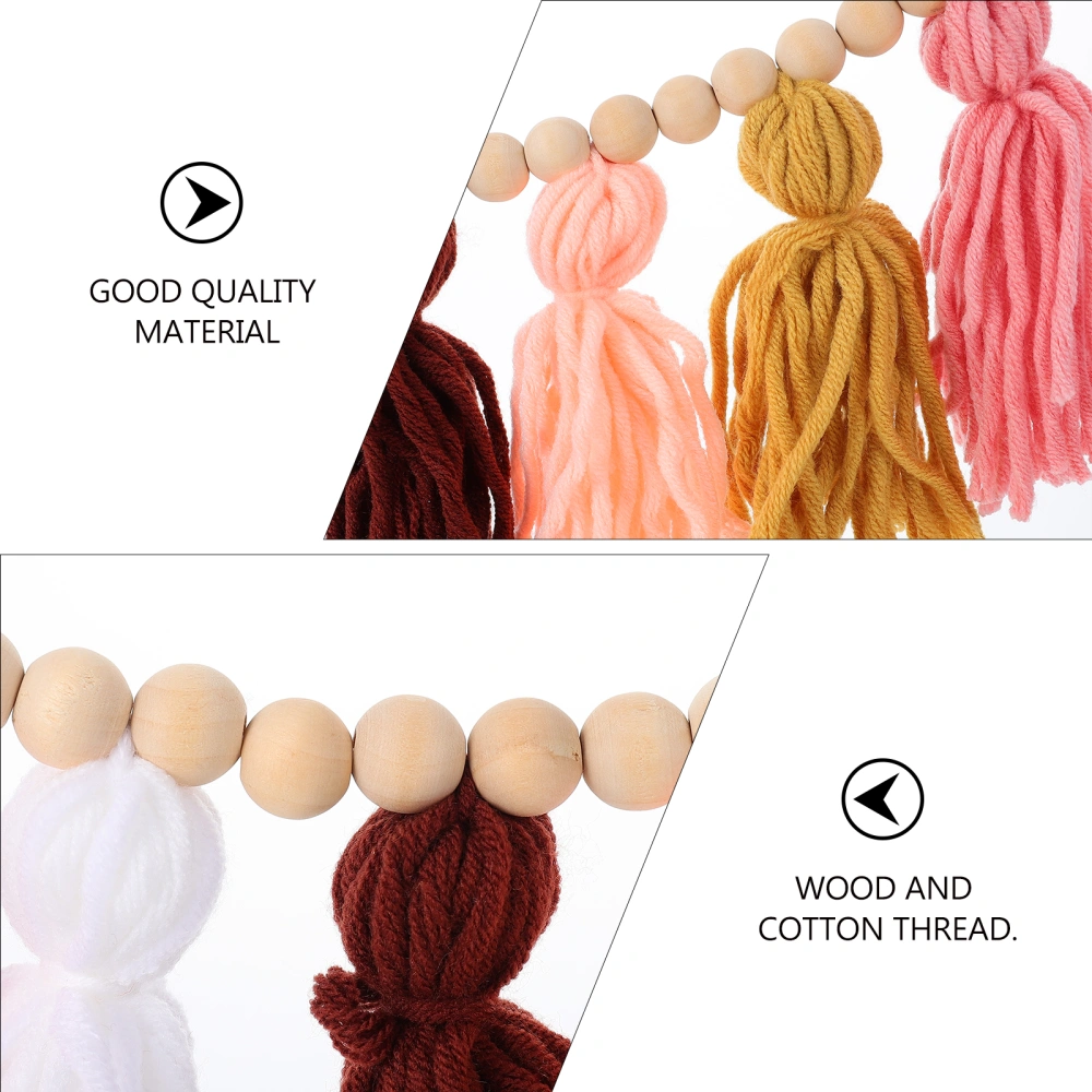 1 Set Pom Pom Ball Wood Bead Tassel String Pendant Beautiful Wall Decorative Pendant