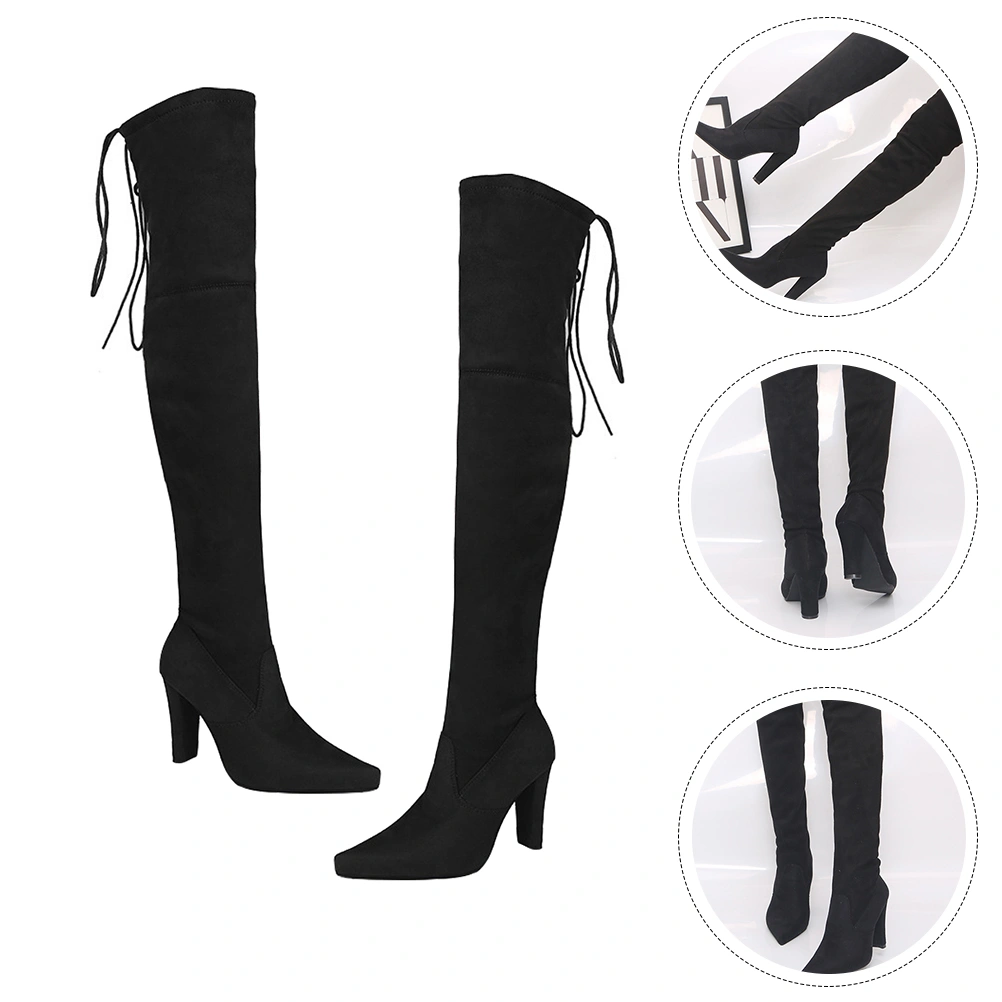 1 Pair Woman Pointy Thigh High Boots Woman Thick High Heel Boots Winter Boots