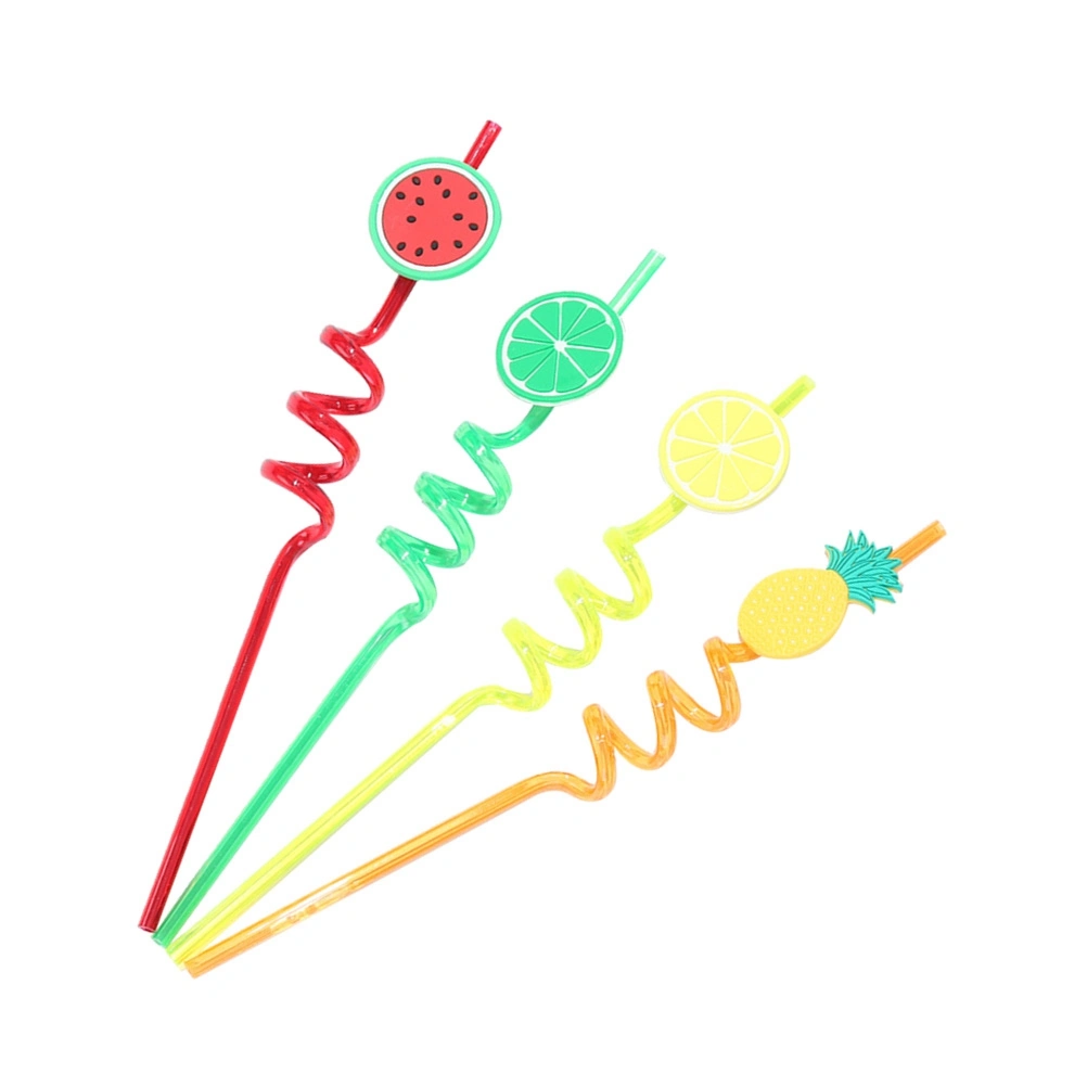 4pcs Fruits Decor Straw Drinks Decor Straw for Party Bar Store Festival (Mixed Colour)