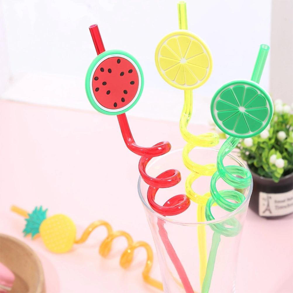 4pcs Fruits Decor Straw Drinks Decor Straw for Party Bar Store Festival (Mixed Colour)