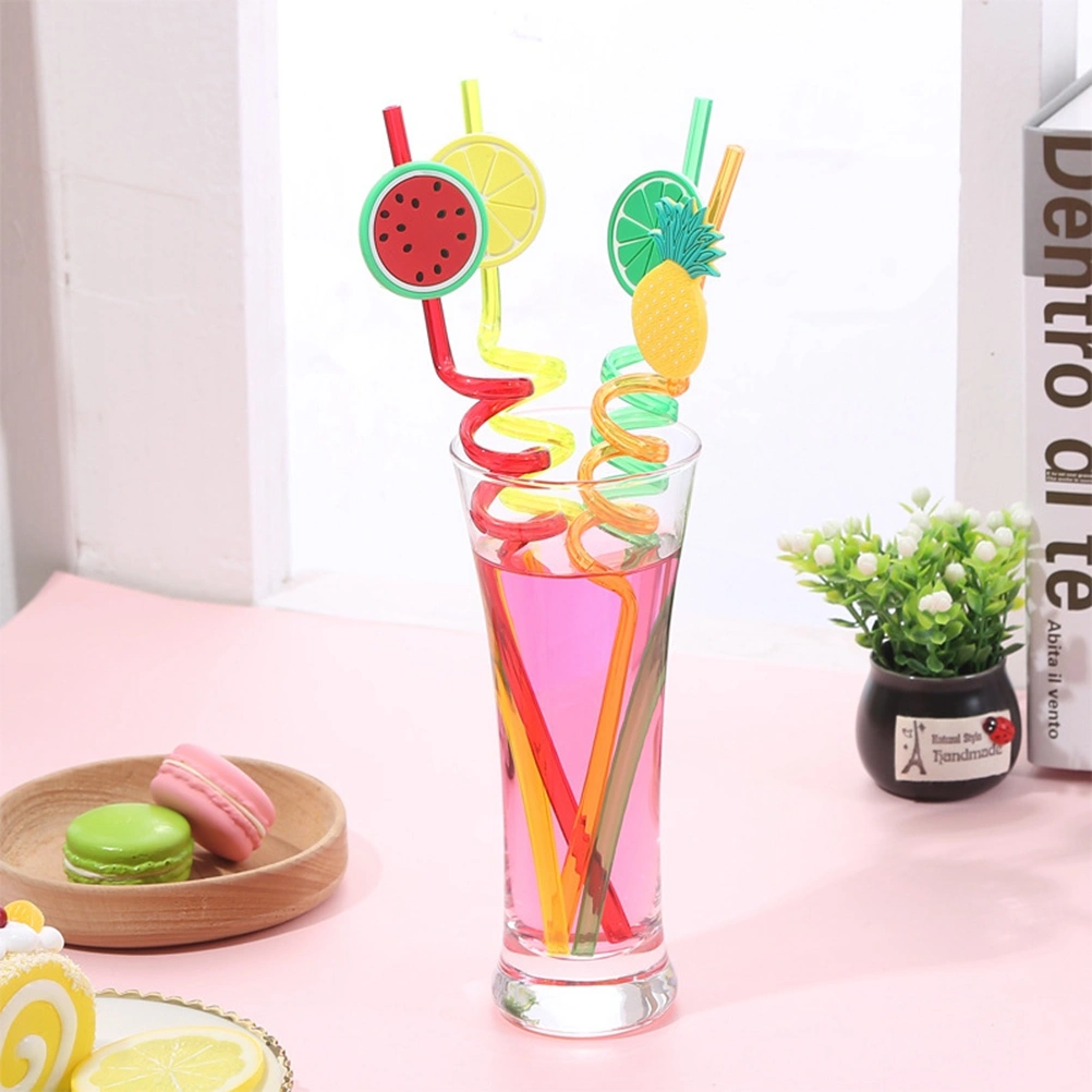 4pcs Fruits Decor Straw Drinks Decor Straw for Party Bar Store Festival (Mixed Colour)