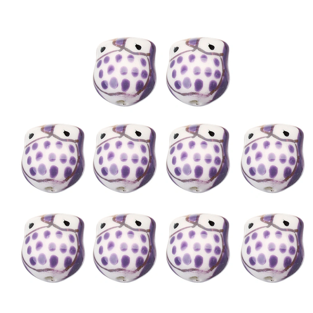 10pcs DIY Loose Beads Cartoon Owl Shaped Ceramics Beads Jewelry Craft Making Accessories (Purple)