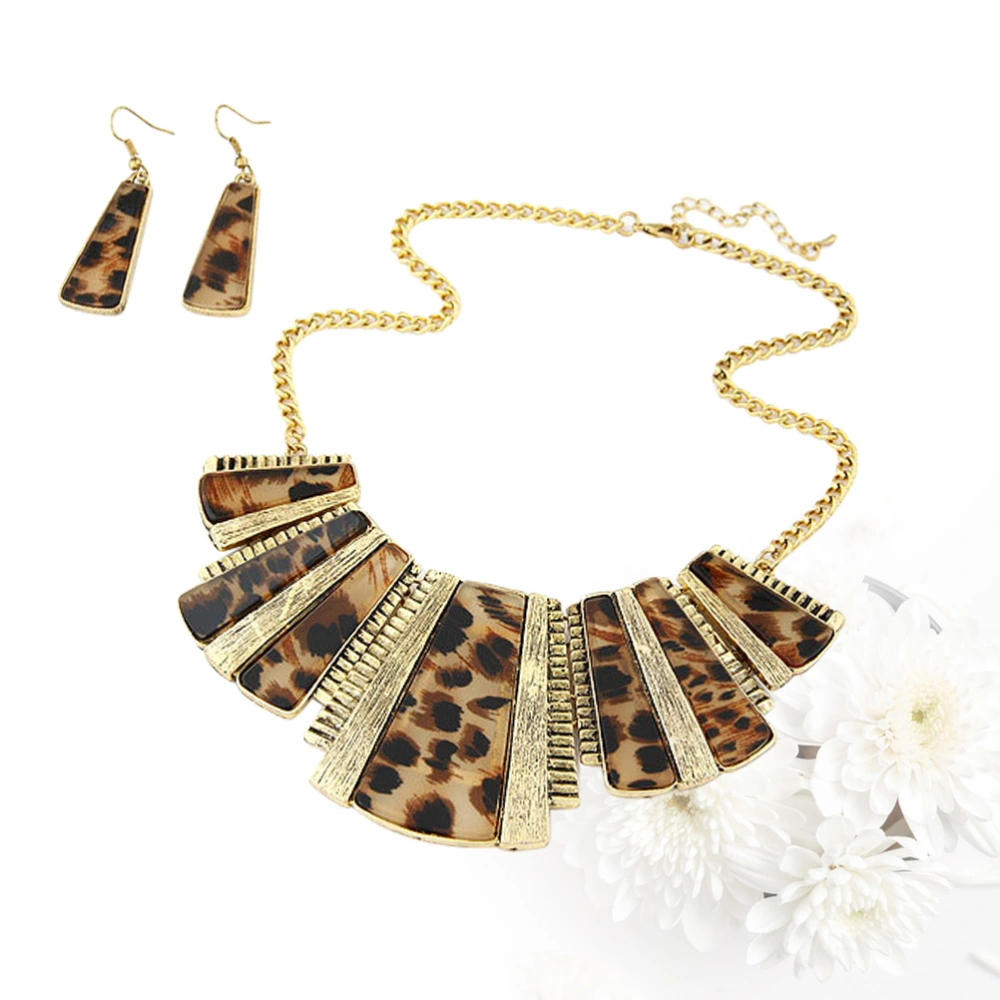 1 Set Necklace and Earring Fashion Vintage Leopard Necklace Sweater Chain Jewellry Accessories Set Leopard