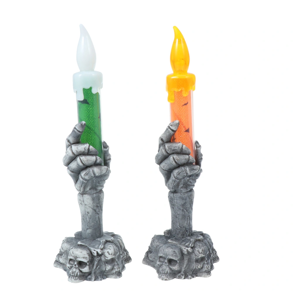 2pcs Green and Colorful Electronic Luminous Candles Halloween Skull Ghost Hand Candle Decorative LED Wax Candle Light Halloween Decor