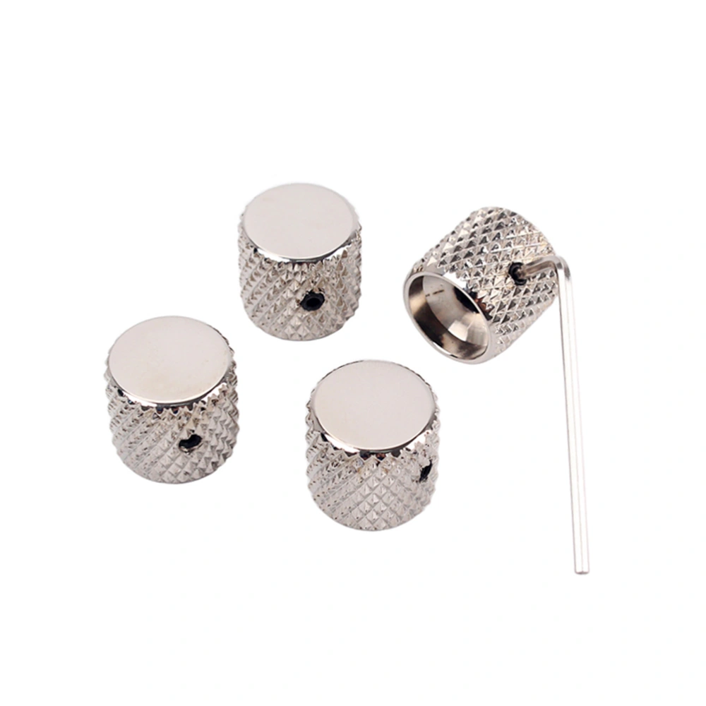 4 Pcs Aluminum Alloy Electric Bass Guitar Volume Tone Control Knobs Flat Knobs Guitar Parts Accessories GD139A (Silver)