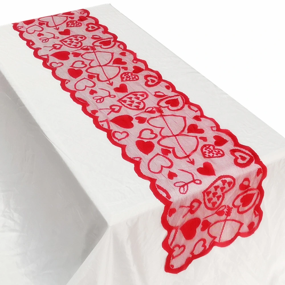 An Arrow through A Heart Pattern Table Runner Festive Valentines Day Table Cloth Decoration Table Cover Party Supplies (Red, 33 x 183cm)