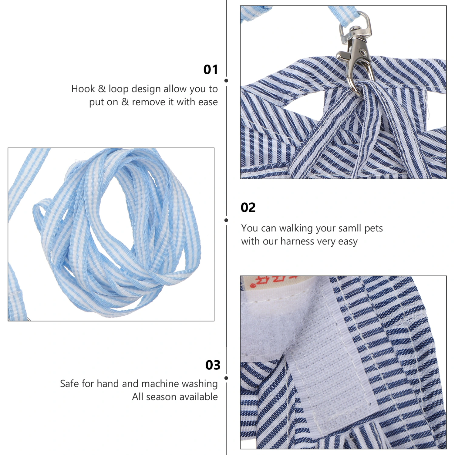 Small Pet Guinea Pig Rabbit Harness and Leash Cotton Stripe Chest Strap Vest for Animals Guinea Pig Chinchilla Rabbit Rat Squirrel Hedgehog Ferret Outdoor Walking Clothes Accessory - Size S (Blue)
