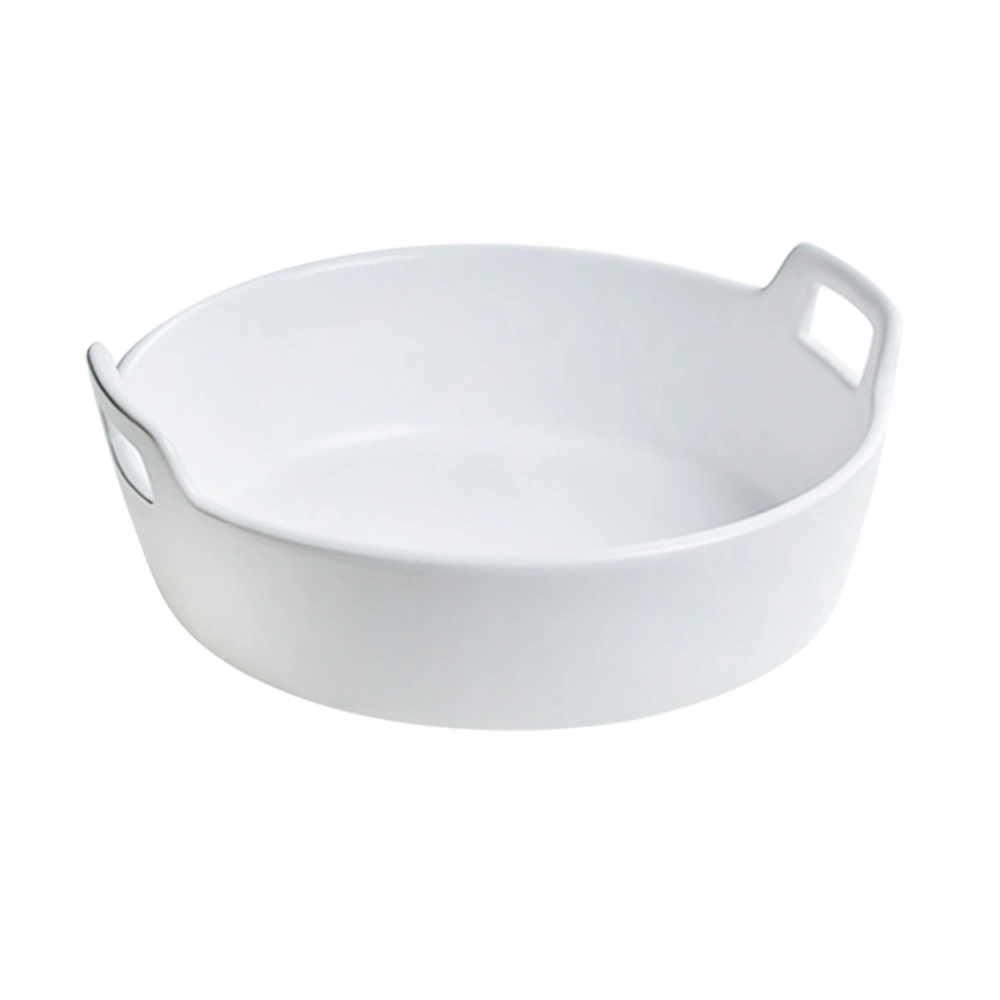 Double Handle Ceramic Fruit Salad Bowl Porcelain Ceramic Salad Bowl Tableware Kitchen Container for Cereal Pasta (White)