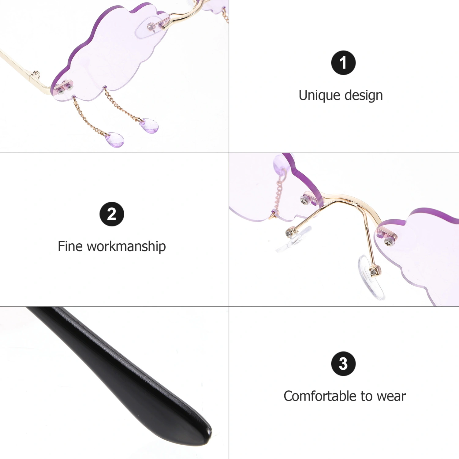 Rimless Sunglasses Funny Cloud Shaped Glasses for Women Teens Girls and Kids