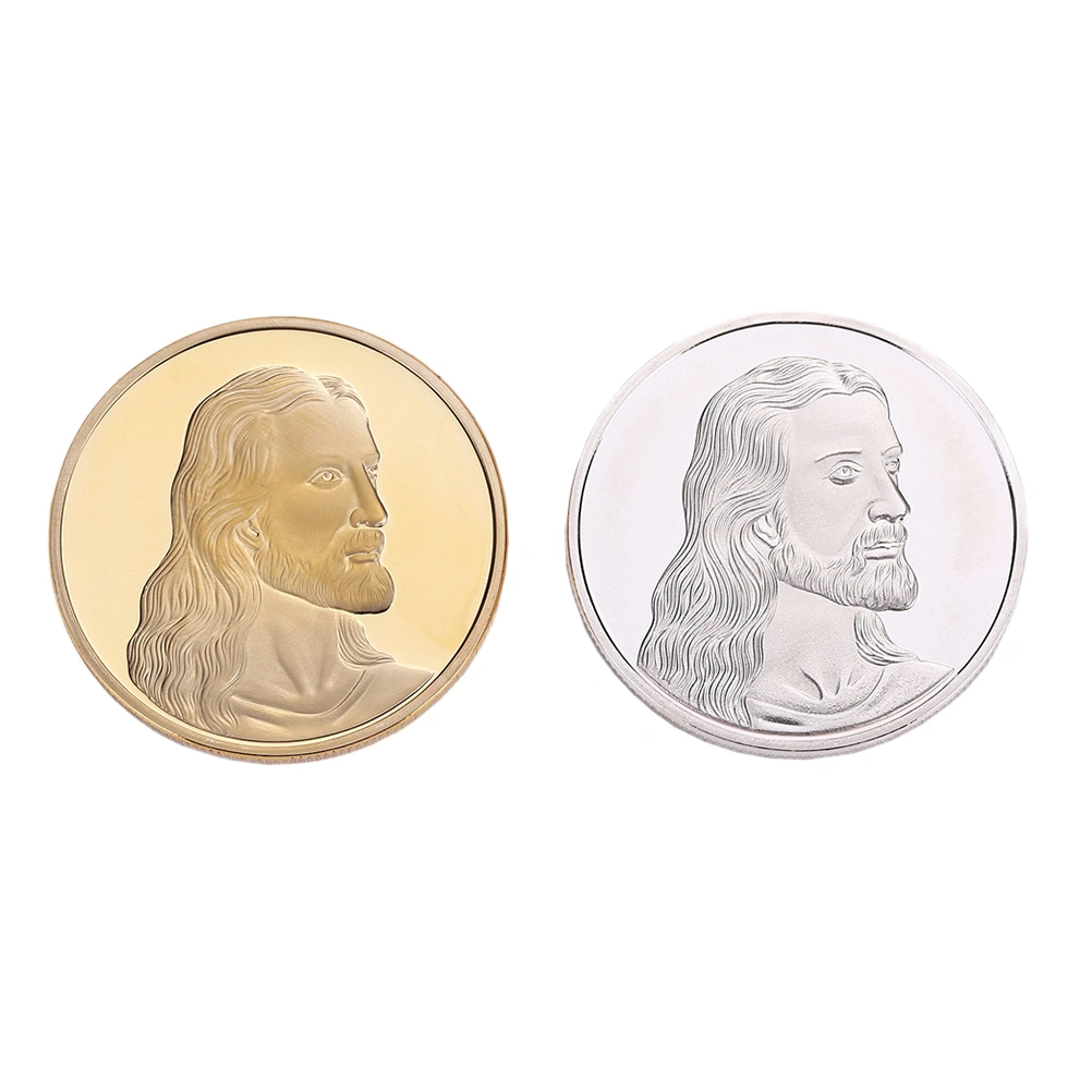 2pcs Antique Jesus Commemorative Coin Christian Religious Coin Medal Collectible Coin Plated Collection Souvenir Gift(Gold+Silver)