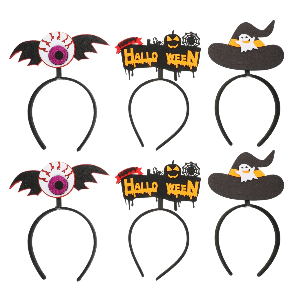 6pcs Felt Halloween Headbands Pumpkin Witch Hat Wing Decorated Headbands