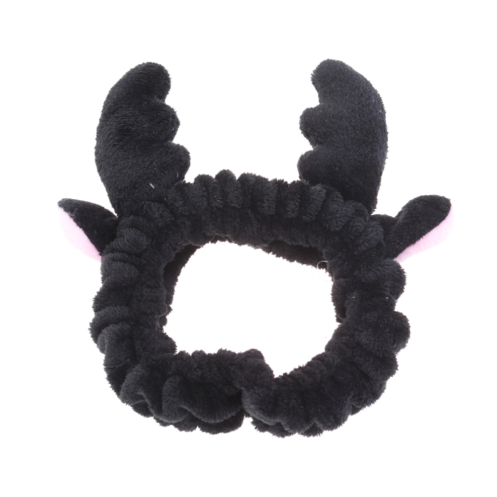 Lovely Antlers Hair Band SPA Wash Face Makeup Elastic Hairband Deer Horn Headbands for Women (Black)