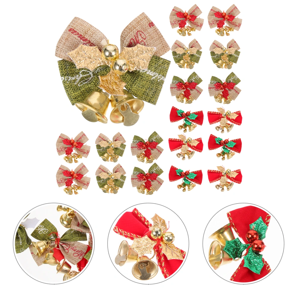 25pcs Christmas Linen Bowknot Bell Ornaments Diy Crafts Making Material