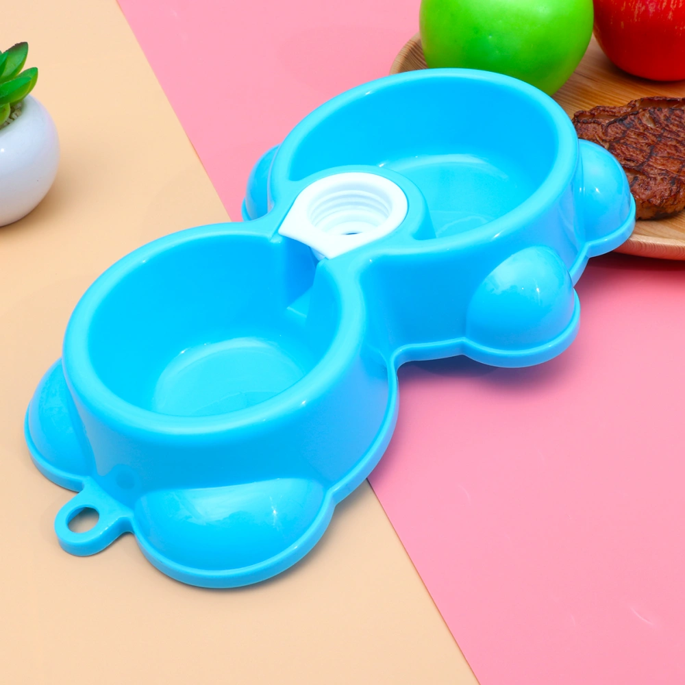 Pet Dog Feeding Bowl Bear Shaped Water Dish Feeder Puppy Cat Double Bowl for Food Supply (Sky-blue)