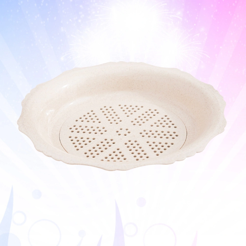 1Pc Wheat Straw Double-layer Draining Plate Fan-shaped Dumpling Plate Drain Basket Household Table Tray Nodic Beige