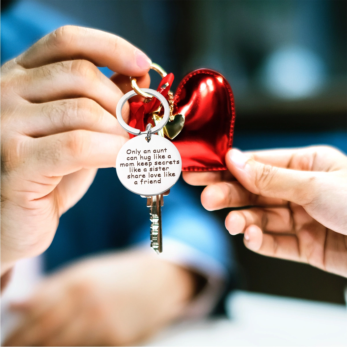 3PCs Thanksgiving Gift Stainless Steel Key Chain Fashion Aunt Love Gifts Key Ring Charming Key Holder (30mm)