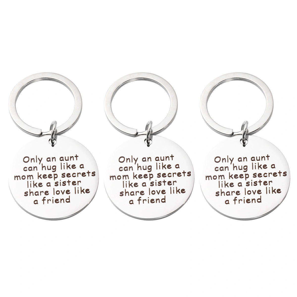 3PCs Thanksgiving Gift Stainless Steel Key Chain Fashion Aunt Love Gifts Key Ring Charming Key Holder (30mm)