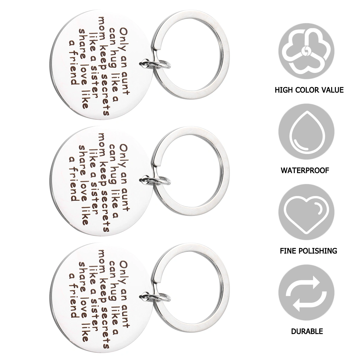 3PCs Thanksgiving Gift Stainless Steel Key Chain Fashion Aunt Love Gifts Key Ring Charming Key Holder (30mm)