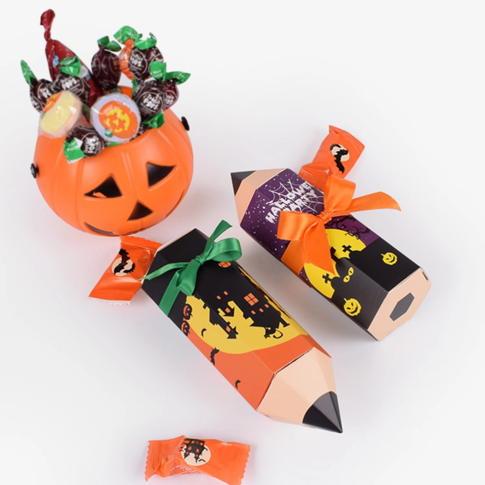 12 pcs Attractive Box Custom Halloween Cartoon Pencil Candy Gift Box for Halloween Decoration Purple and Orange