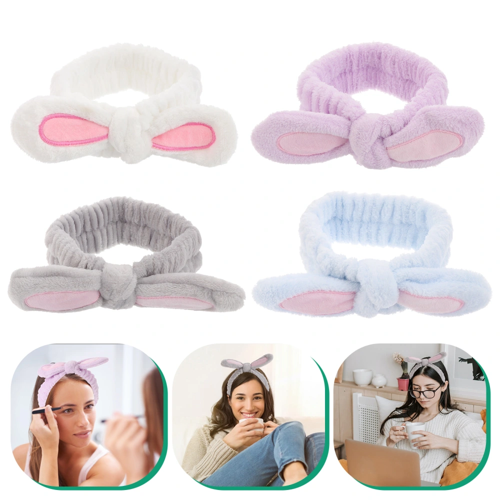 4pcs Practical Bunny Ear Wash Headband Lovely Wash Headband Towel Headband