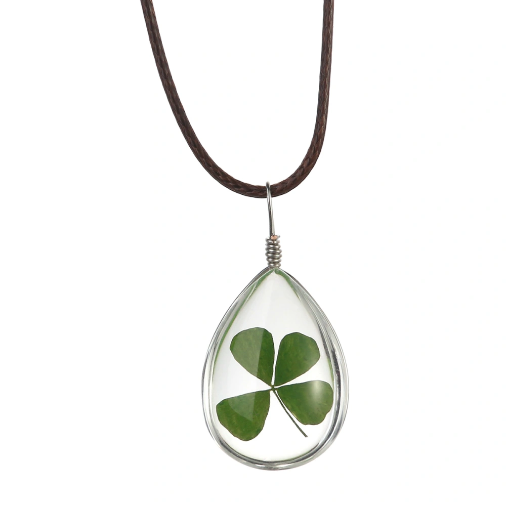 Dried Clover Necklace Oval Pendant Flower Pressed Necklace for Women Girls