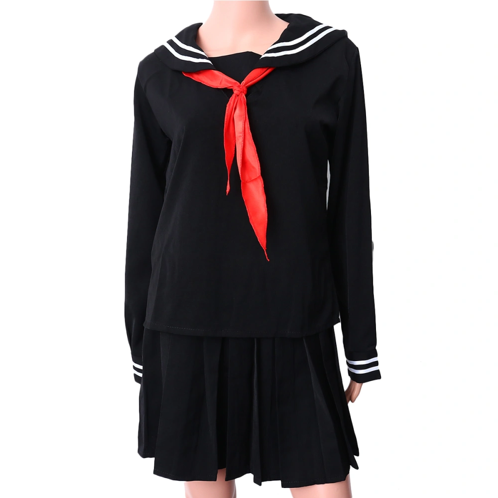 Japanese School Uniform Set Sailor Dress Shirt and Skirt Anime Cosplay Costumes for Girls (Size L)