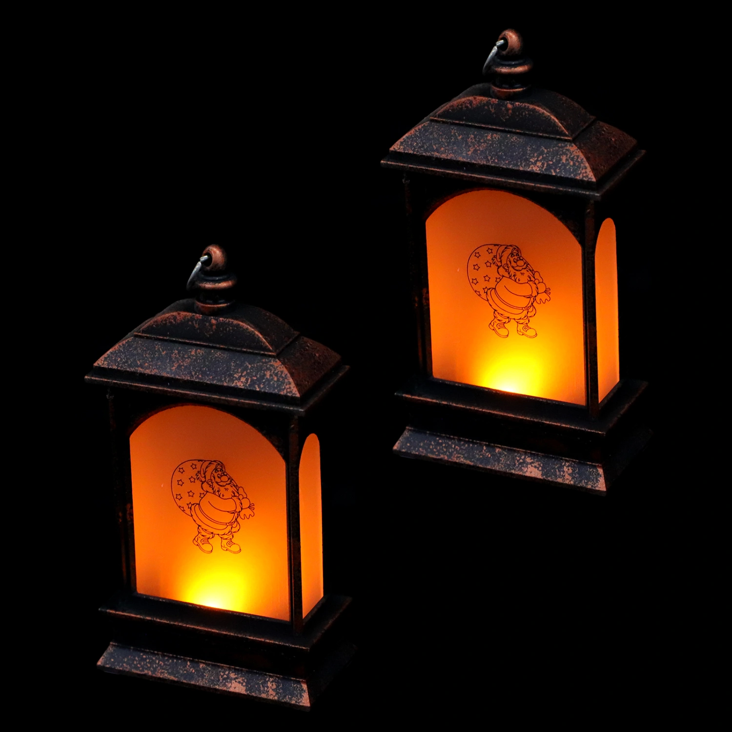 2Pcs Christmas LED Light Xmas Elements Hanging Wind Lantern Desktop Decor Lamp