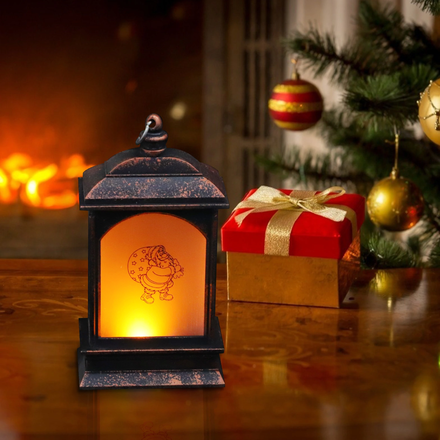 2Pcs Christmas LED Light Xmas Elements Hanging Wind Lantern Desktop Decor Lamp