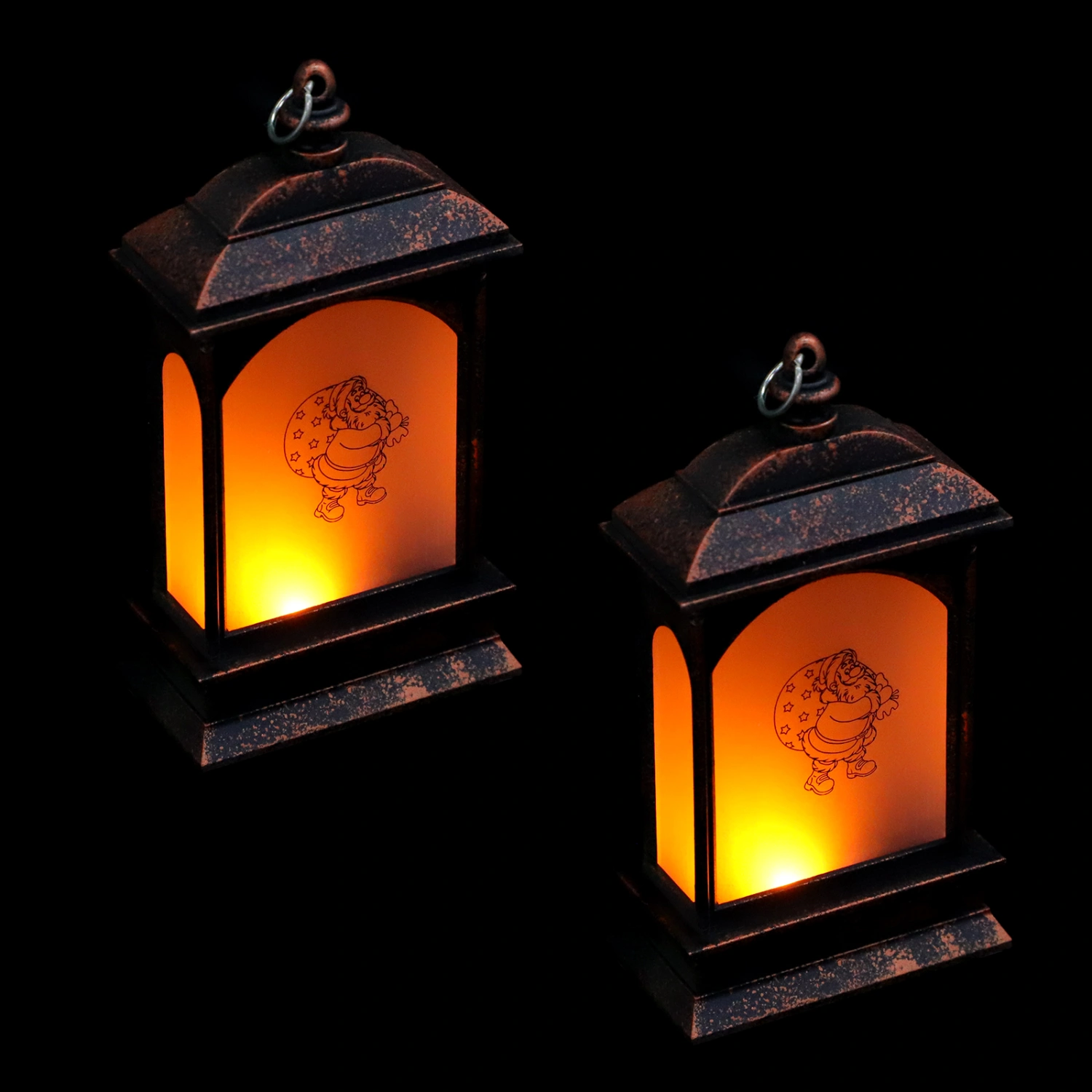 2Pcs Christmas LED Light Xmas Elements Hanging Wind Lantern Desktop Decor Lamp