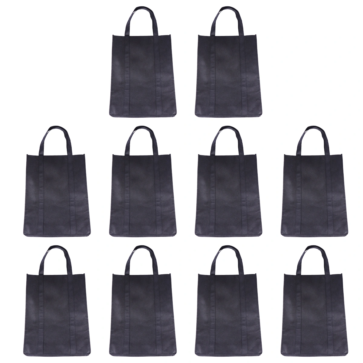 10 Pcs Nonwoven Shopping Bags Foldable Solid Color Hand Tote Storage Pouch Handbag for Outdoor Walking (Black)