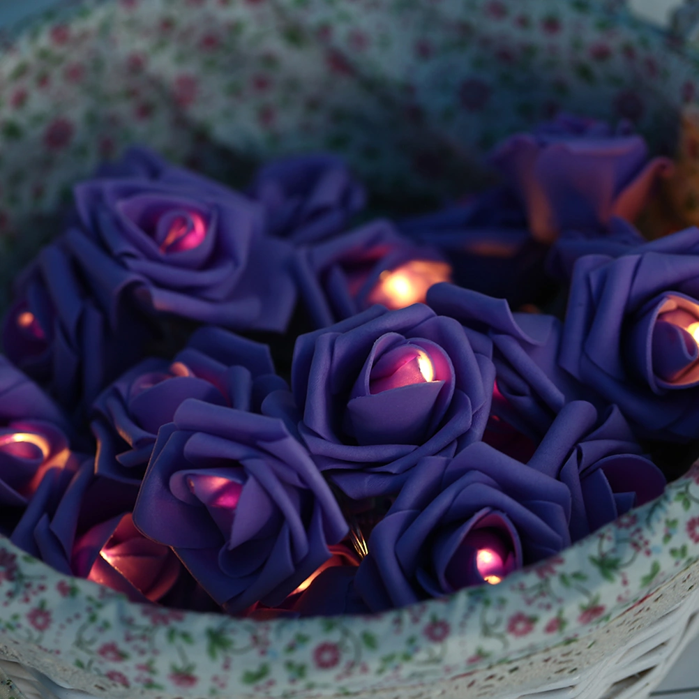 20 LED Battery Operated Purple Rose Flower String Lights Starry Light Decorative for Home Wedding Christmas Party (Warm White)