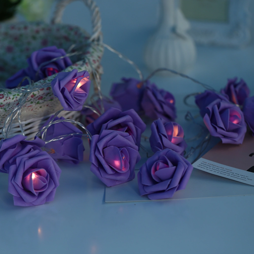 20 LED Battery Operated Purple Rose Flower String Lights Starry Light Decorative for Home Wedding Christmas Party (Warm White)