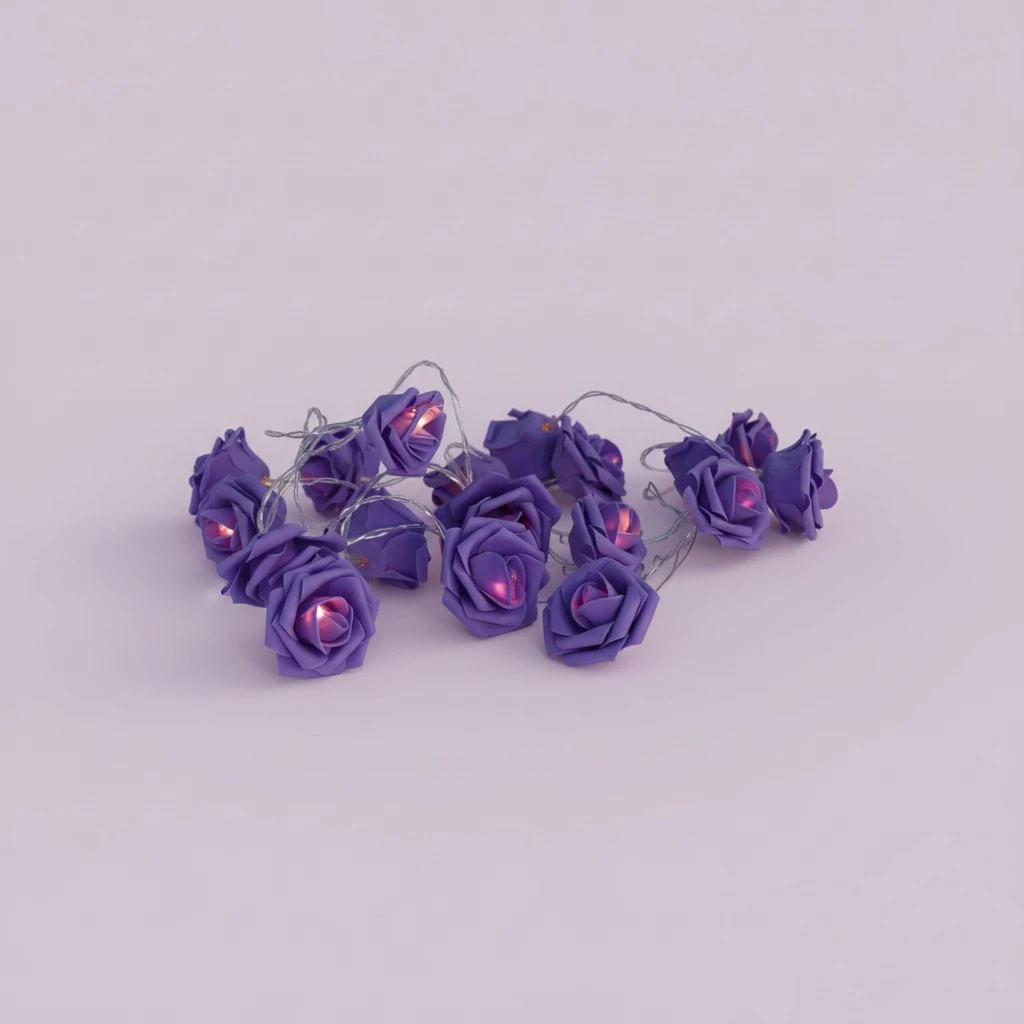 20 LED Battery Operated Purple Rose Flower String Lights Starry Light Decorative for Home Wedding Christmas Party (Warm White)
