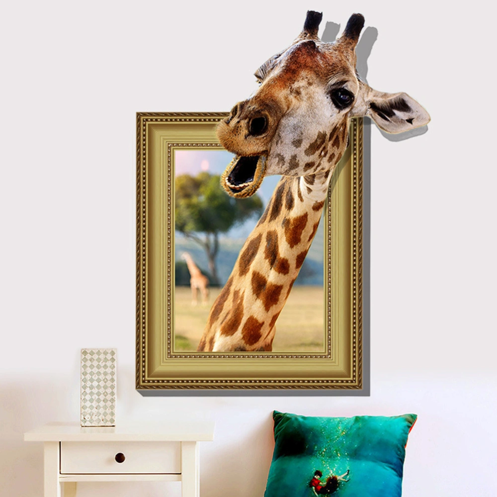 Funny Giraffe Living Room Sticker Removable Home Wall Decals 3D Background Wallpaper