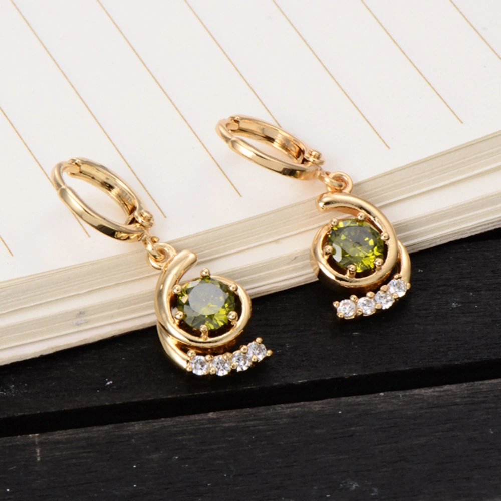 1 Pair Zircon Earrings Simple Stylish Ear Rings Party Jewelry Hollow Hanging Pendant for Women Lady (Dark Green)