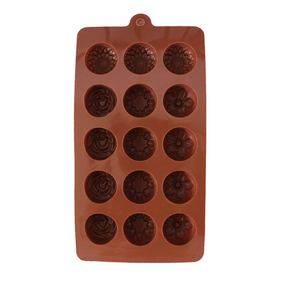 15-Cavity Flower Silicone Cake Bread Chocolate Fondant Jelly Candy Baking Mould Craft Mold (Coffee)