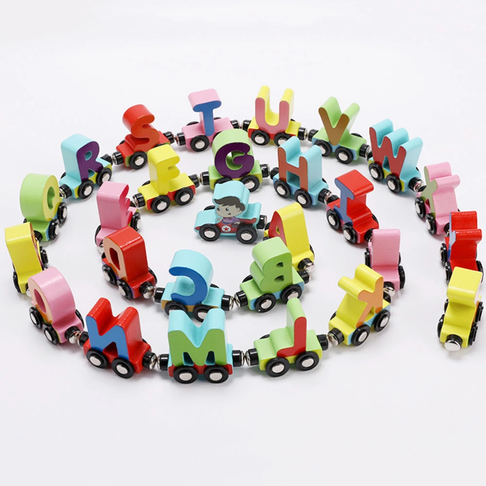 27pcs Wooden Magnetic Alphabet Train Toys Early Educational Toys Mini Letter Train for Kids Toddler Boys and Girls