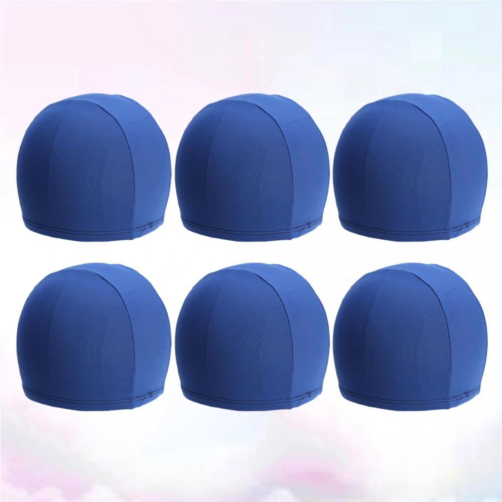 6 Pcs Adult Swim Stretchable Polyester Swim Swimming Hat Unisex Solid Color Swimming Caps Shower Caps Swimming Accessory (Blue)